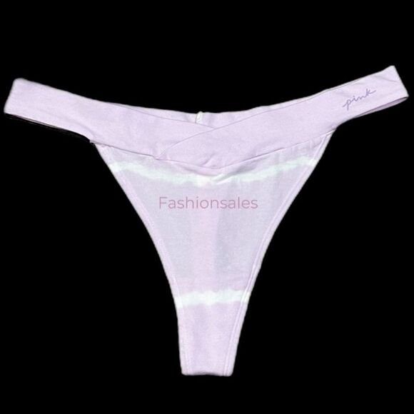 Victorias Secret Pink Soft Cotton Thong Panty Script Logo lilac - Picture 1 of 3
